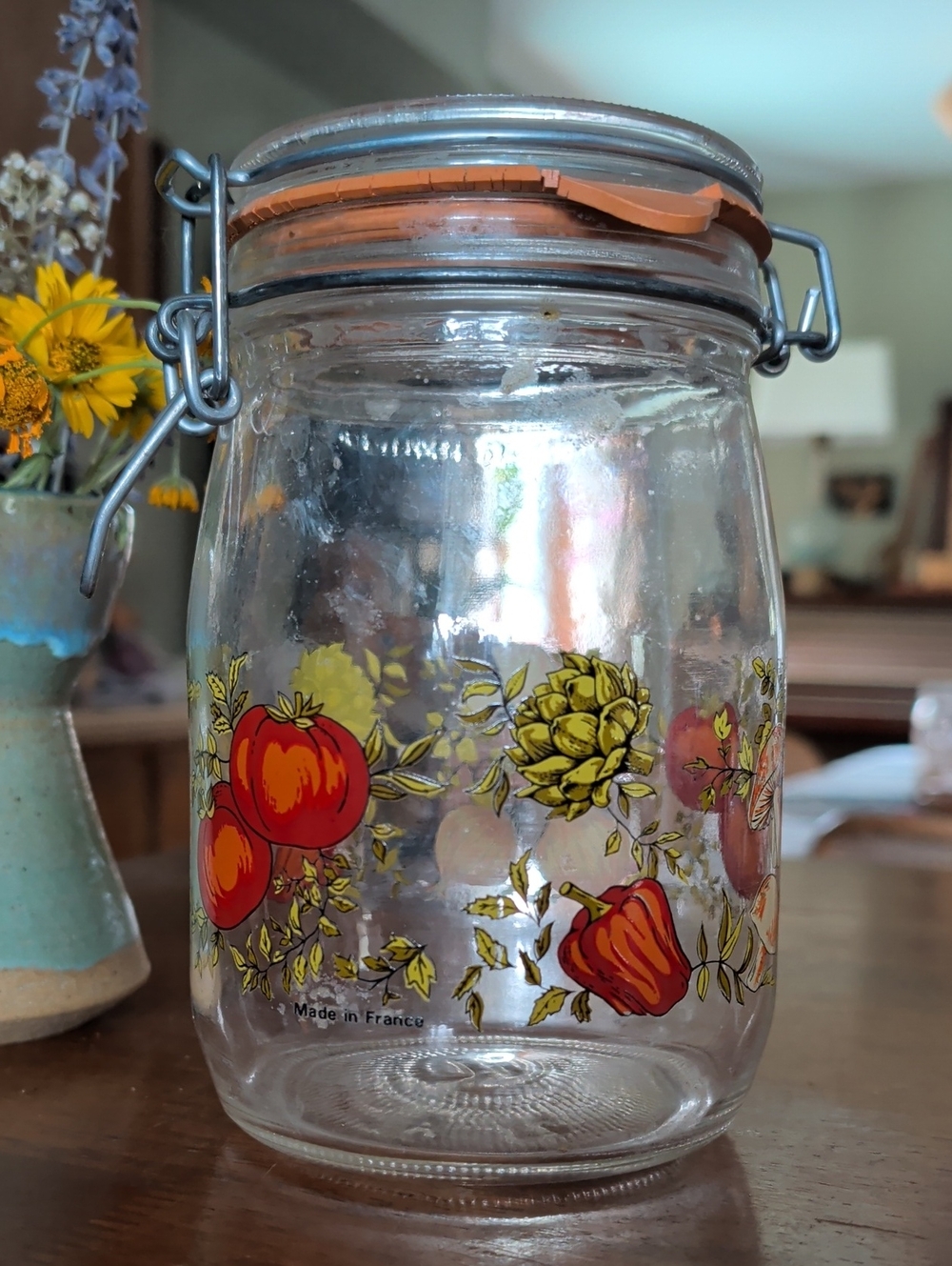 Retro Fruit Glass Canister with Orange Seal